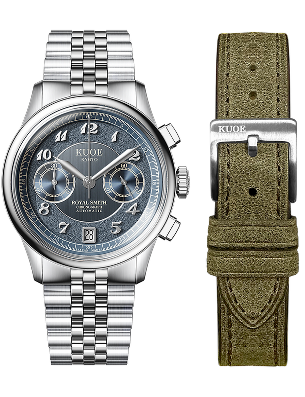 KUOE ROYAL SMITH 90-012 AUTOMATIC CHRONOGRAPH, NAVY WITH BREGUET NUMERALS