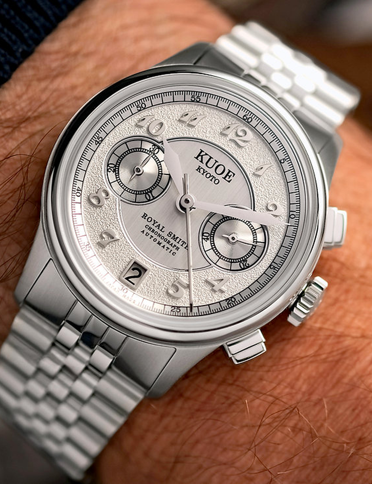 KUOE ROYAL SMITH 90-012 AUTOMATIC CHRONOGRAPH, SILVER WITH BREGUET NUMERALS