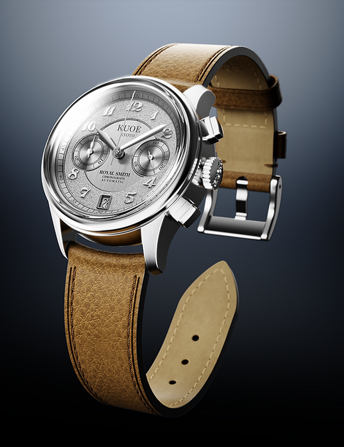 KUOE ROYAL SMITH 90-012 AUTOMATIC CHRONOGRAPH, SILVER WITH BREGUET NUMERALS