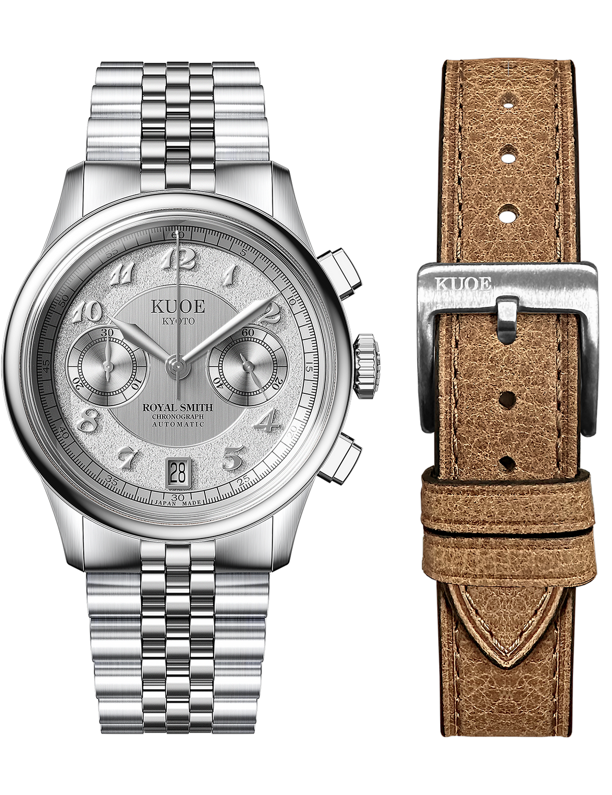 KUOE ROYAL SMITH 90-012 AUTOMATIC CHRONOGRAPH, SILVER WITH BREGUET NUMERALS