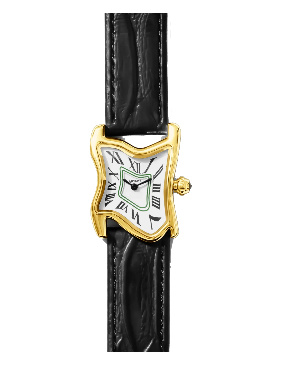 LAPHONT SQUARE MELTING WATCH SMALL GOLD BLACK STRAP – CHEZ MAMAN