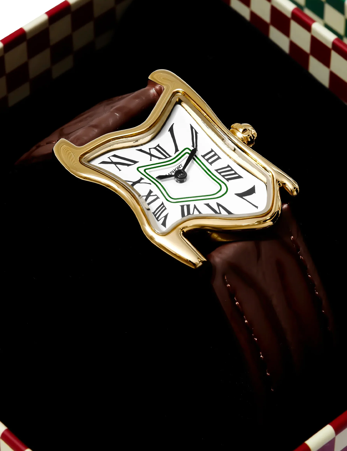 LAPHONT SQUARE MELTING WATCH SMALL GOLD BROWN STRAP