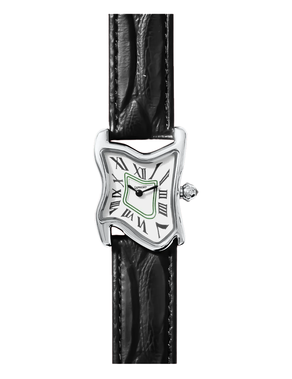 LAPHONT SQUARE MELTING WATCH SMALL SILVER BLACK STRAP – CHEZ MAMAN