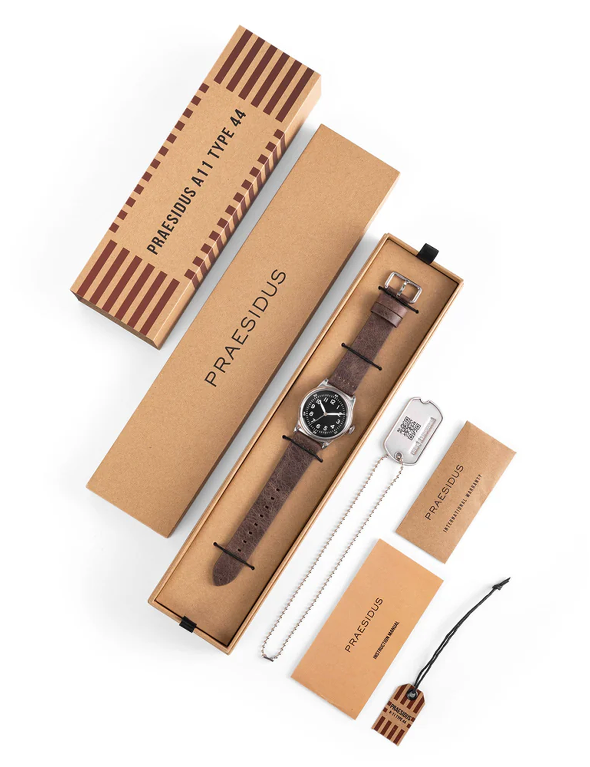 PRAESIDUS A-11 TYPE 44 32MM WHITE DARK BROWN LEATHER
