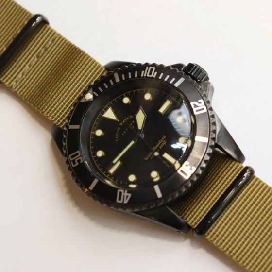 VAGUE WATCH BLACK SUB OLIVE AND BLACK NYLON