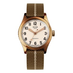 MONTRE KUOE OLD SMITH 90-002 NO DATE IVORY BRONZE CASE KHAKI X BEIGE STRAP