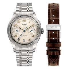 MONTRE KUOE ROYAL SMITH 90-010 IVORY X GRAINY FINISH DIAL / MIXED-LINK BRACELET / EXHIBITION CASEBACK