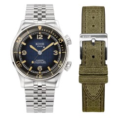 KUOE SOMBRERO 90-011 GRADATION NAVY LINEN TEXTURED DIAL JUBILEE BRACELET