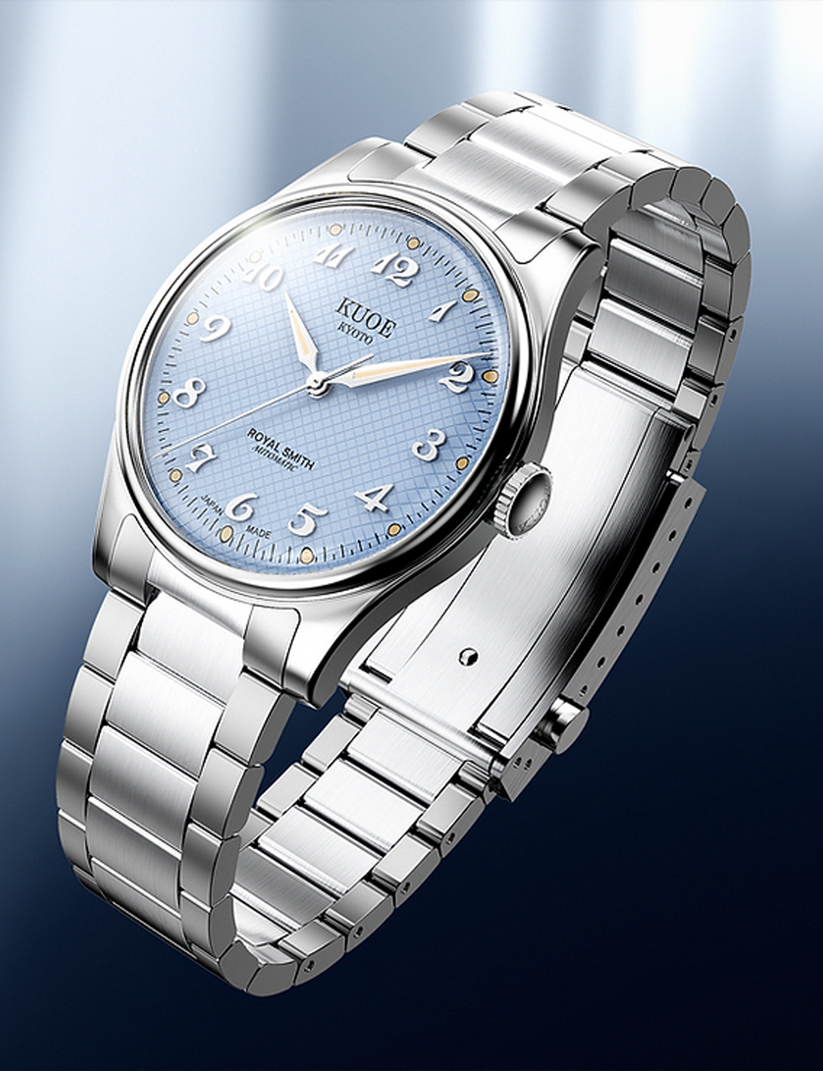KUOE ROYAL SMITH 90-006 BREGUET NUMERALS SILVER CASE BLUE DIAL