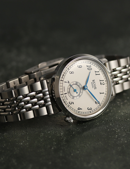 KUOE OLD SMITH 90-007 AUTOMATIQUE SILVER CREAM BLUE SILVER STAINLESS STEEL BRACELET