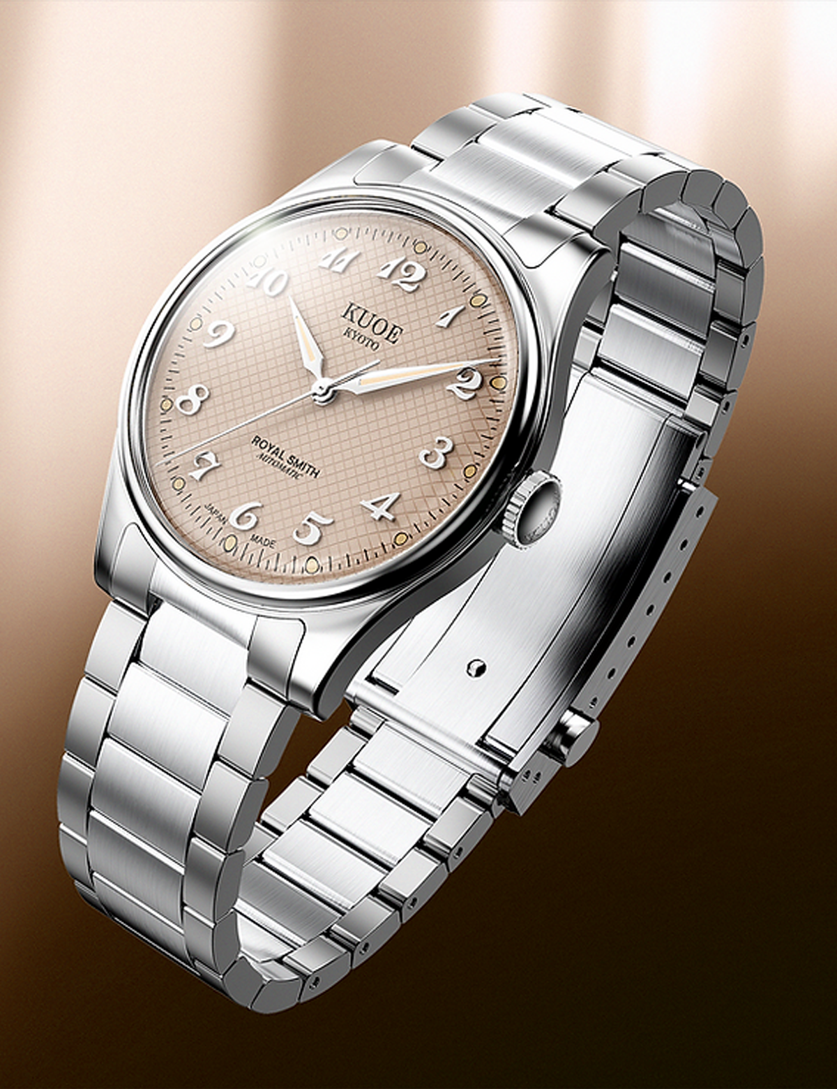 KUOE ROYAL SMITH 90-006 BREGUET NUMERALS SILVER CASE DUSTY PINK DIAL