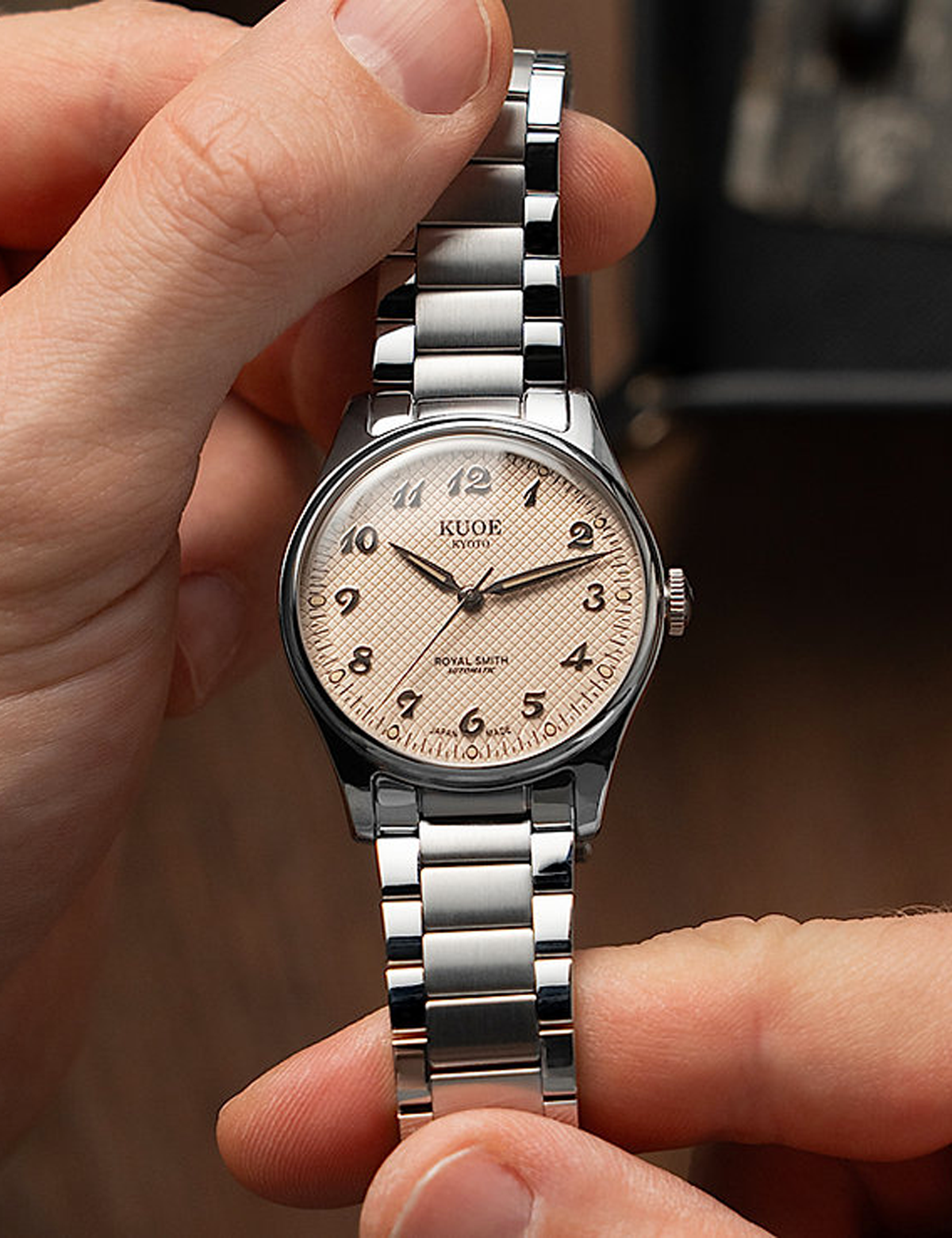 KUOE ROYAL SMITH 90-006 BREGUET NUMERALS SILVER CASE DUSTY PINK DIAL