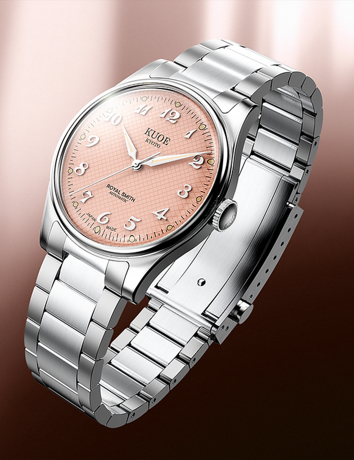 KUOE ROYAL SMITH 90-006 BREGUET NUMERALS SILVER CASE PINK DIAL