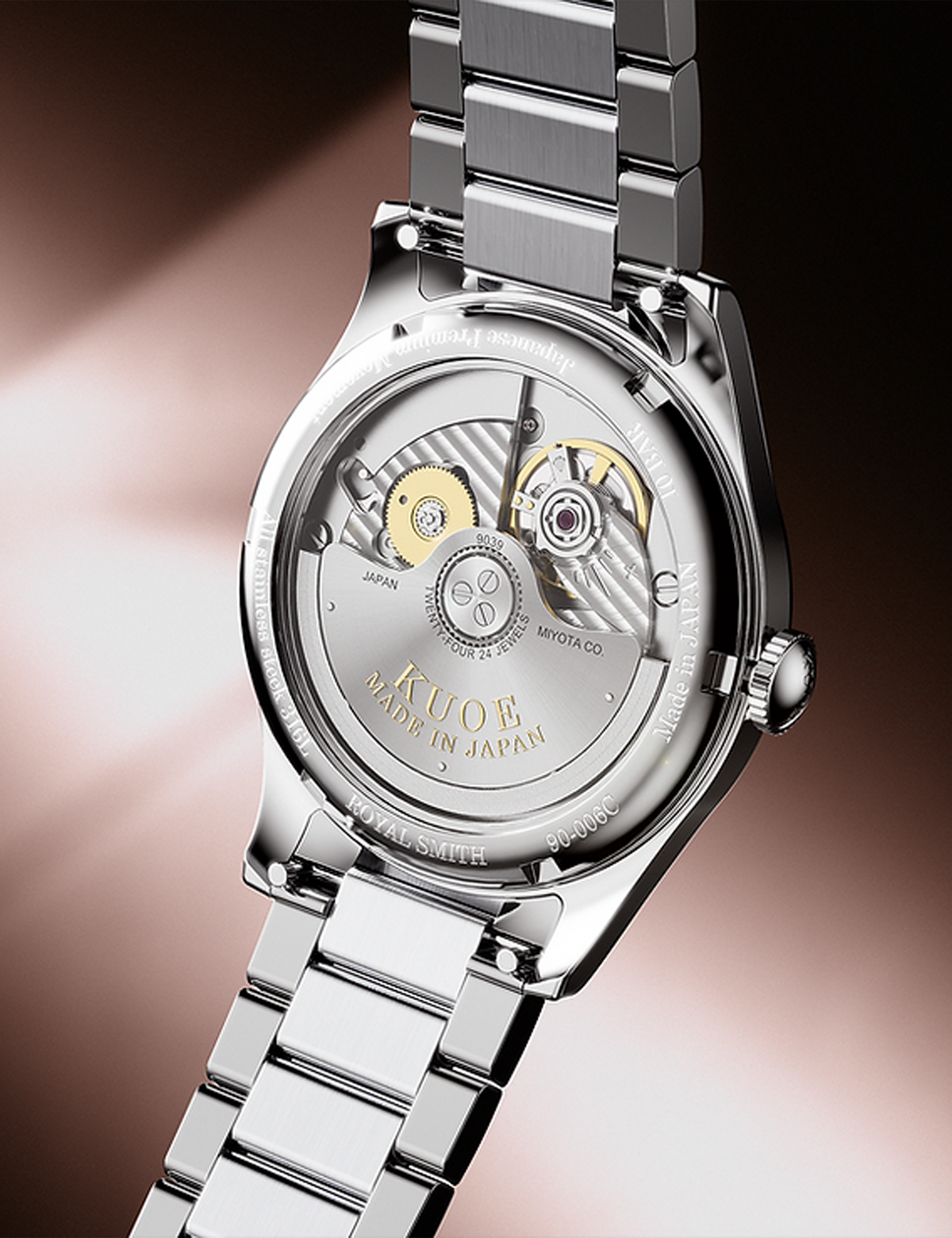 KUOE ROYAL SMITH 90-006 BREGUET NUMERALS SILVER CASE PINK DIAL