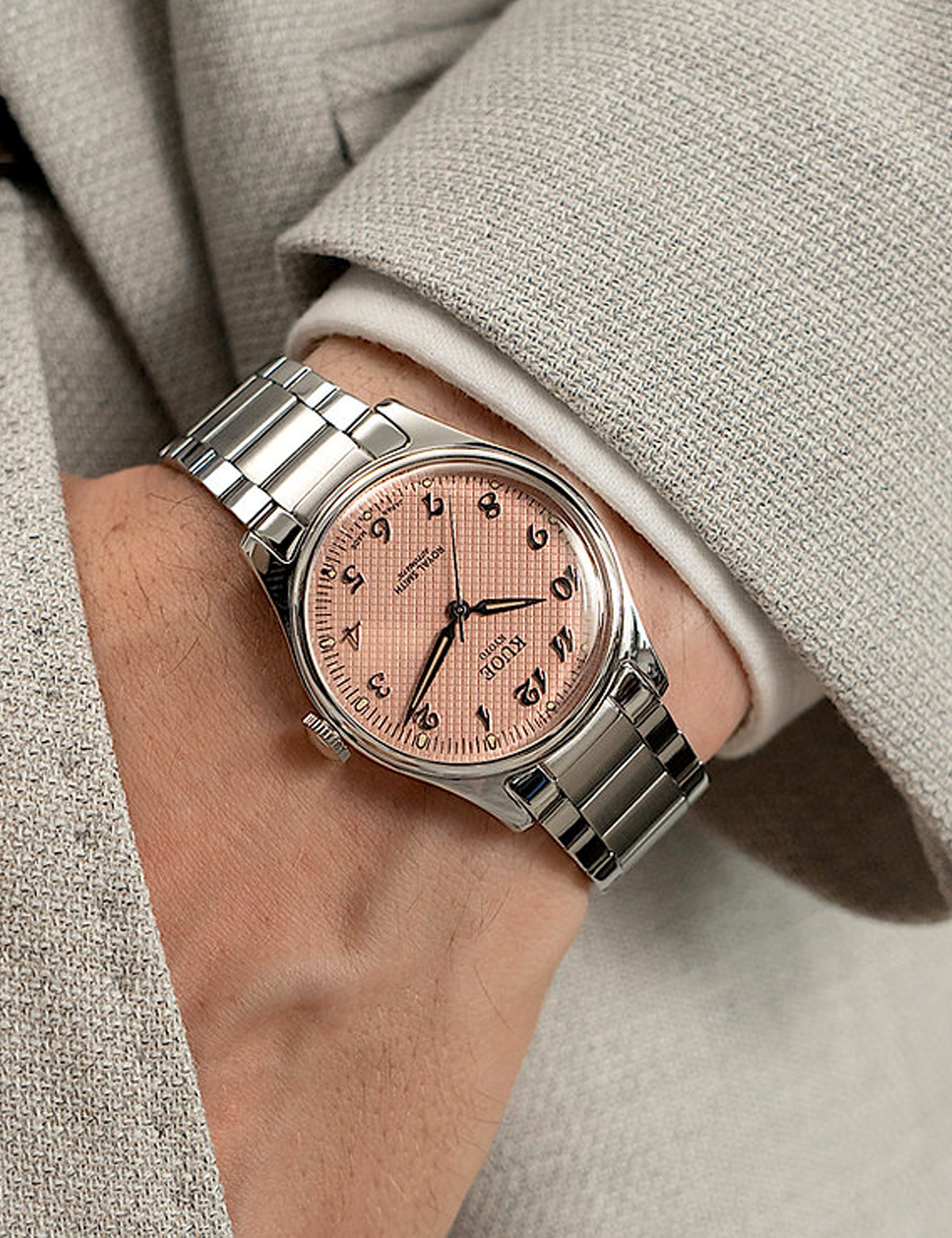 KUOE ROYAL SMITH 90-006 BREGUET NUMERALS SILVER CASE PINK DIAL