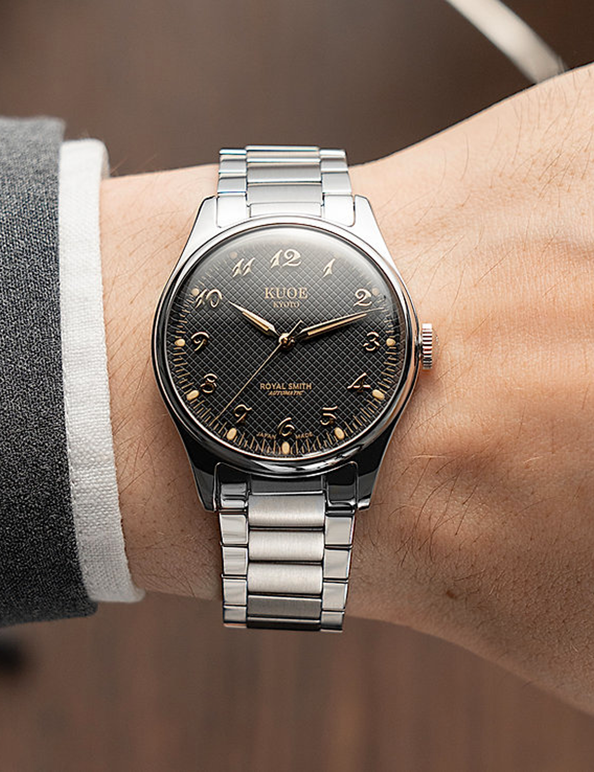 KUOE ROYAL SMITH 90-006 BREGUET NUMERALS SILVER CASE BLACK DIAL