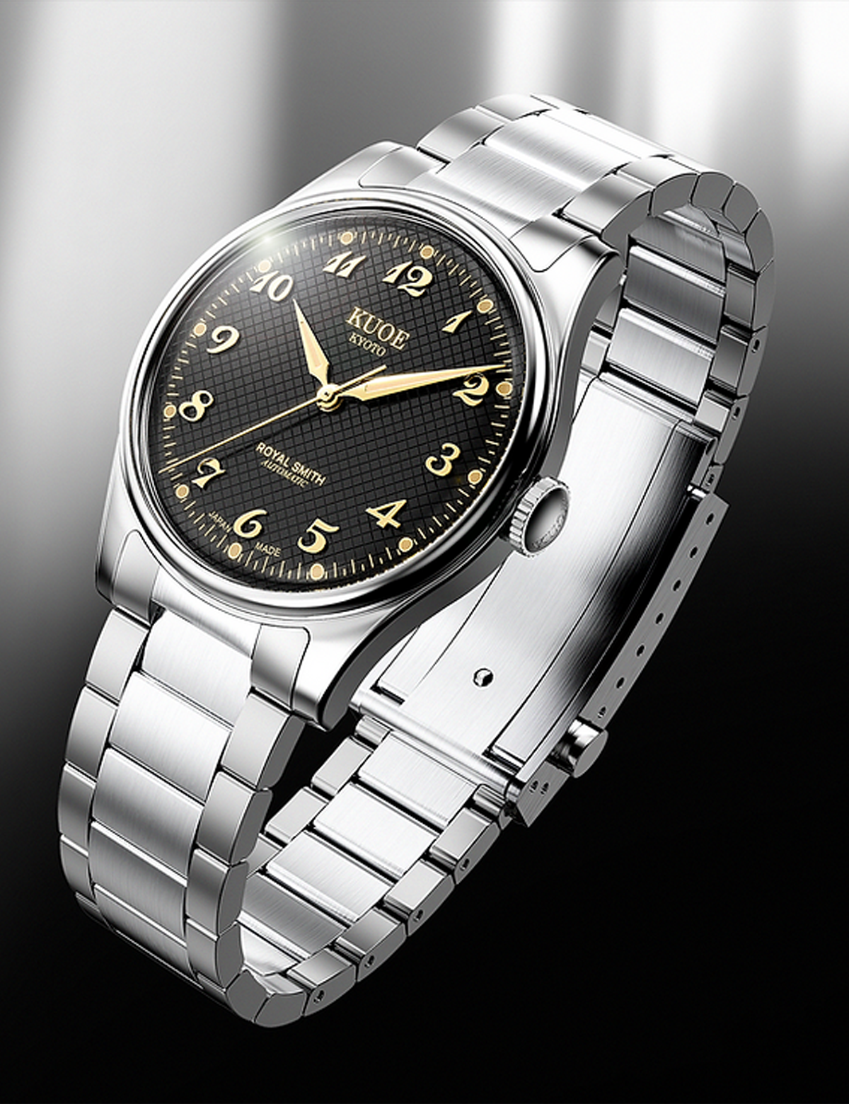 KUOE ROYAL SMITH 90-006 BREGUET NUMERALS SILVER CASE BLACK DIAL