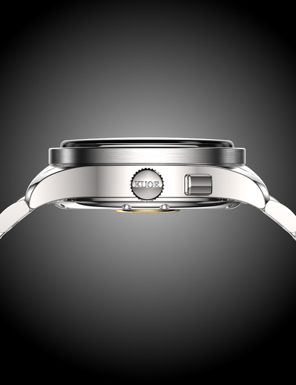 KUOE ROYAL SMITH 90-010 IVORY X GRAINY FINISH DIAL / MIXED-LINK BRACELET / EXHIBITION CASEBACK