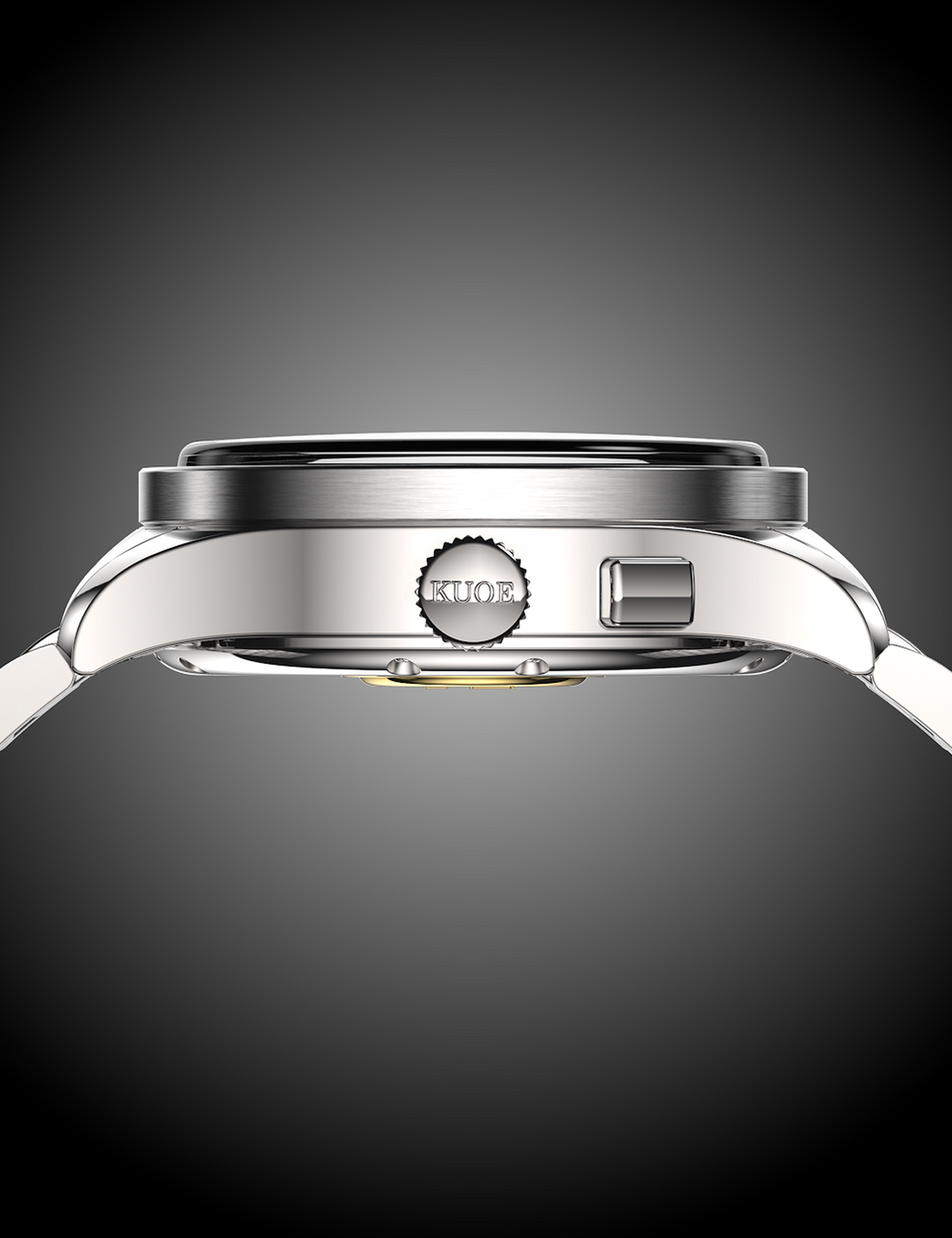 KUOE ROYAL SMITH 90-010 IVORY X VERTICAL BRUSHED DIAL / FLAT-LINK BRACELET / EXHIBITION CASEBACK