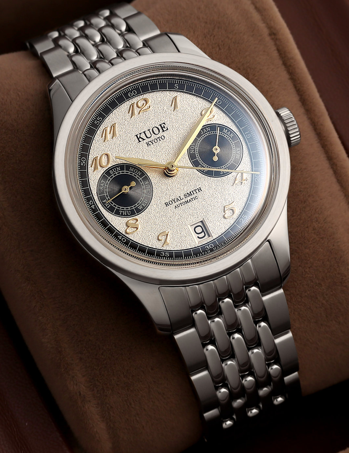 KUOE ROYAL SMITH 90-010 PANDA X GRAINY FINISH DIAL / BOR BRACELET / EXHIBITION CASEBACK
