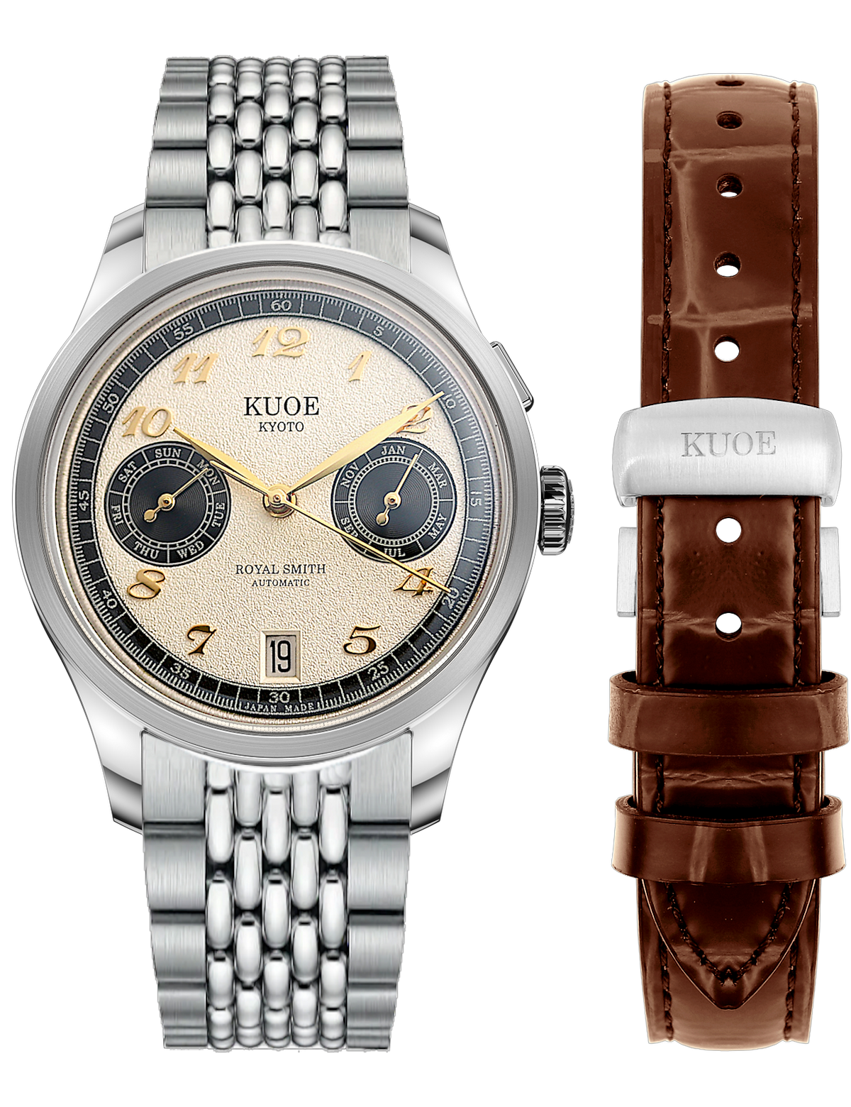 KUOE ROYAL SMITH 90-010 PANDA X GRAINY FINISH DIAL / BOR BRACELET / EXHIBITION CASEBACK