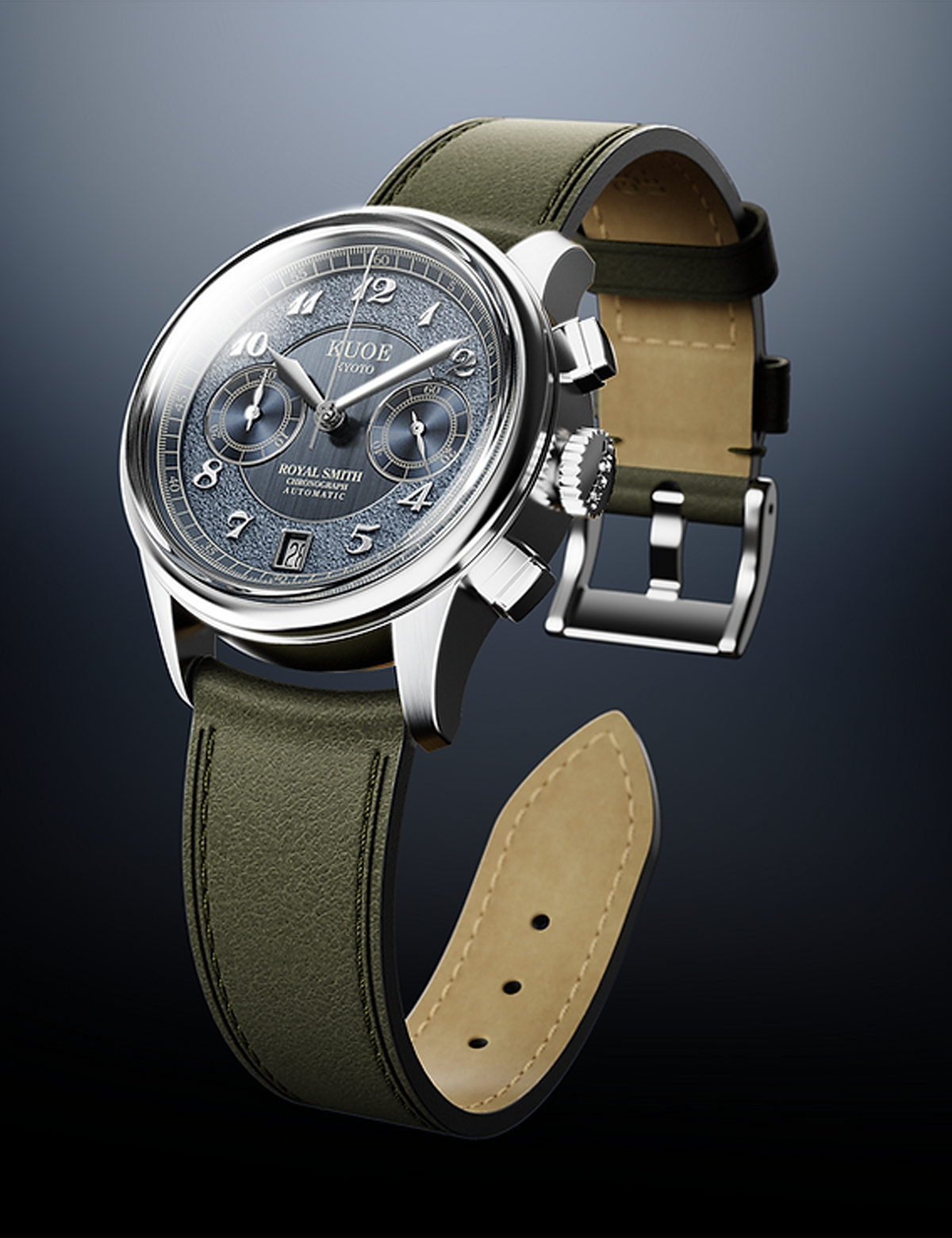 KUOE ROYAL SMITH 90-012 AUTOMATIC CHRONOGRAPH, NAVY WITH BREGUET NUMERALS