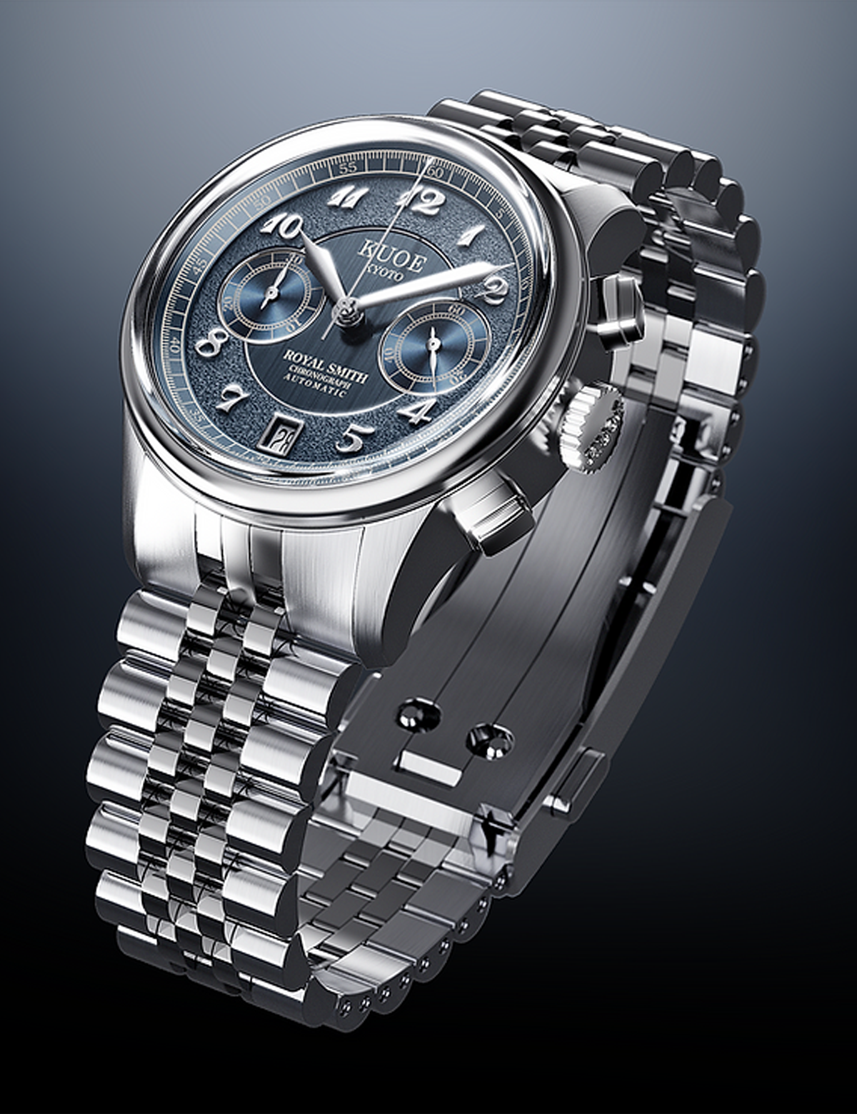 KUOE ROYAL SMITH 90-012 AUTOMATIC CHRONOGRAPH, NAVY WITH BREGUET NUMERALS