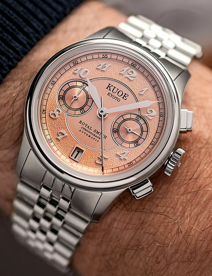 KUOE ROYAL SMITH 90-012 AUTOMATIC CHRONOGRAPH, SALMON PINK WITH BREGUET NUMERALS