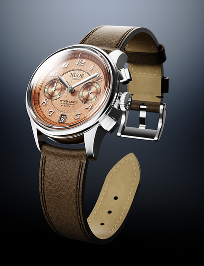 KUOE ROYAL SMITH 90-012 AUTOMATIC CHRONOGRAPH, SALMON PINK WITH BREGUET NUMERALS