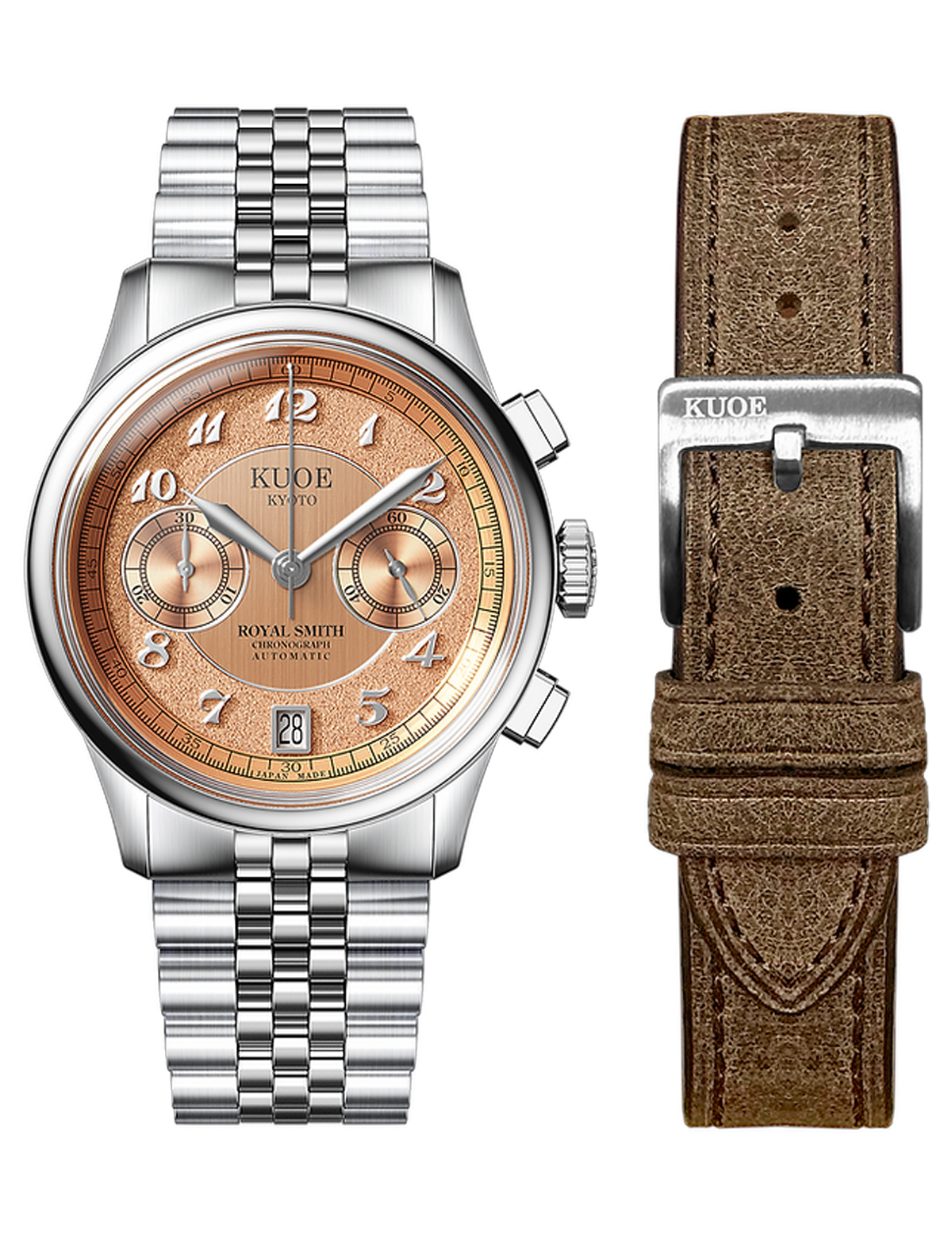 KUOE ROYAL SMITH 90-012 AUTOMATIC CHRONOGRAPH, SALMON PINK WITH BREGUET NUMERALS