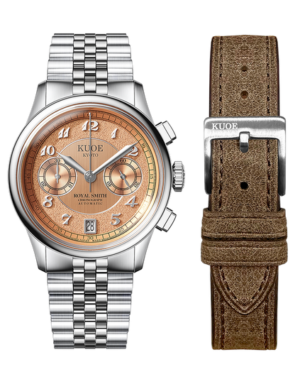 KUOE ROYAL SMITH 90-012 AUTOMATIC CHRONOGRAPH, SALMON PINK WITH BREGUET NUMERALS