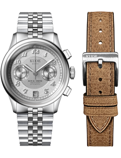 KUOE ROYAL SMITH 90-012 AUTOMATIC CHRONOGRAPH, SILVER WITH BREGUET NUMERALS