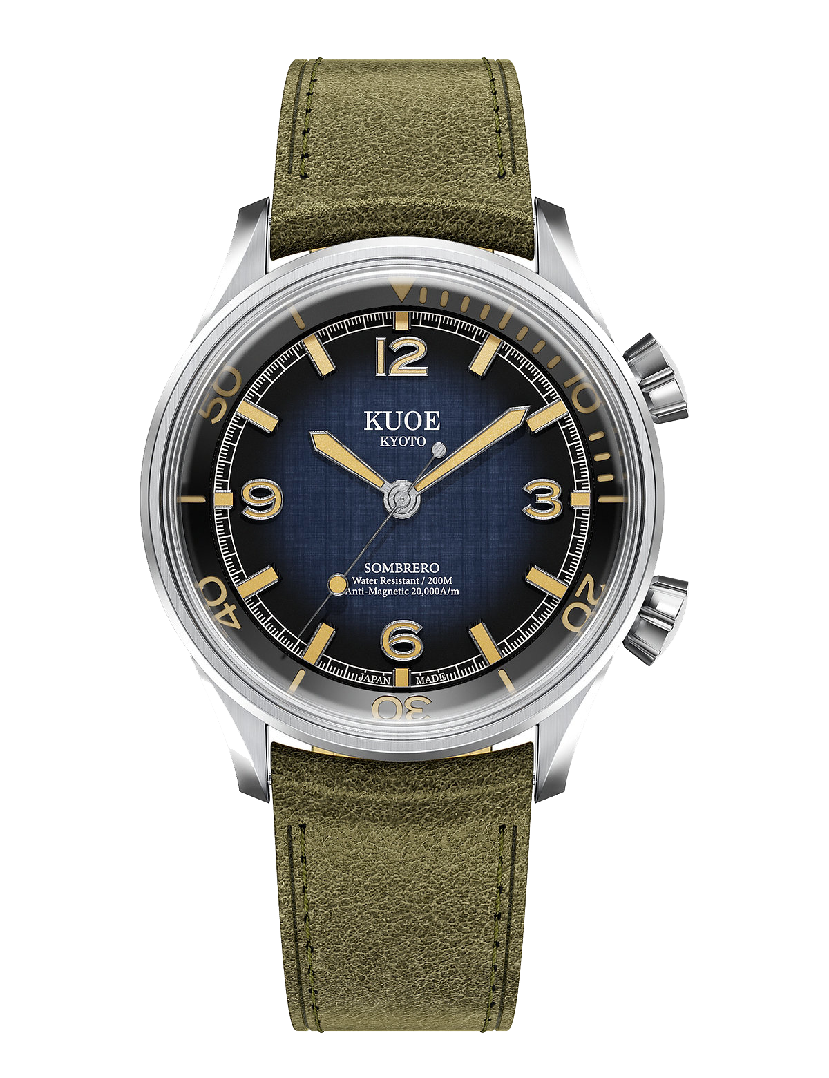 KUOE SOMBRERO 90-011 GRADATION NAVY LINEN TEXTURED DIAL FLAT-LINK BRACELET