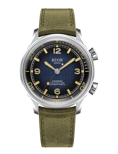 KUOE SOMBRERO 90-011 GRADATION NAVY LINEN TEXTURED DIAL JUBILEE BRACELET