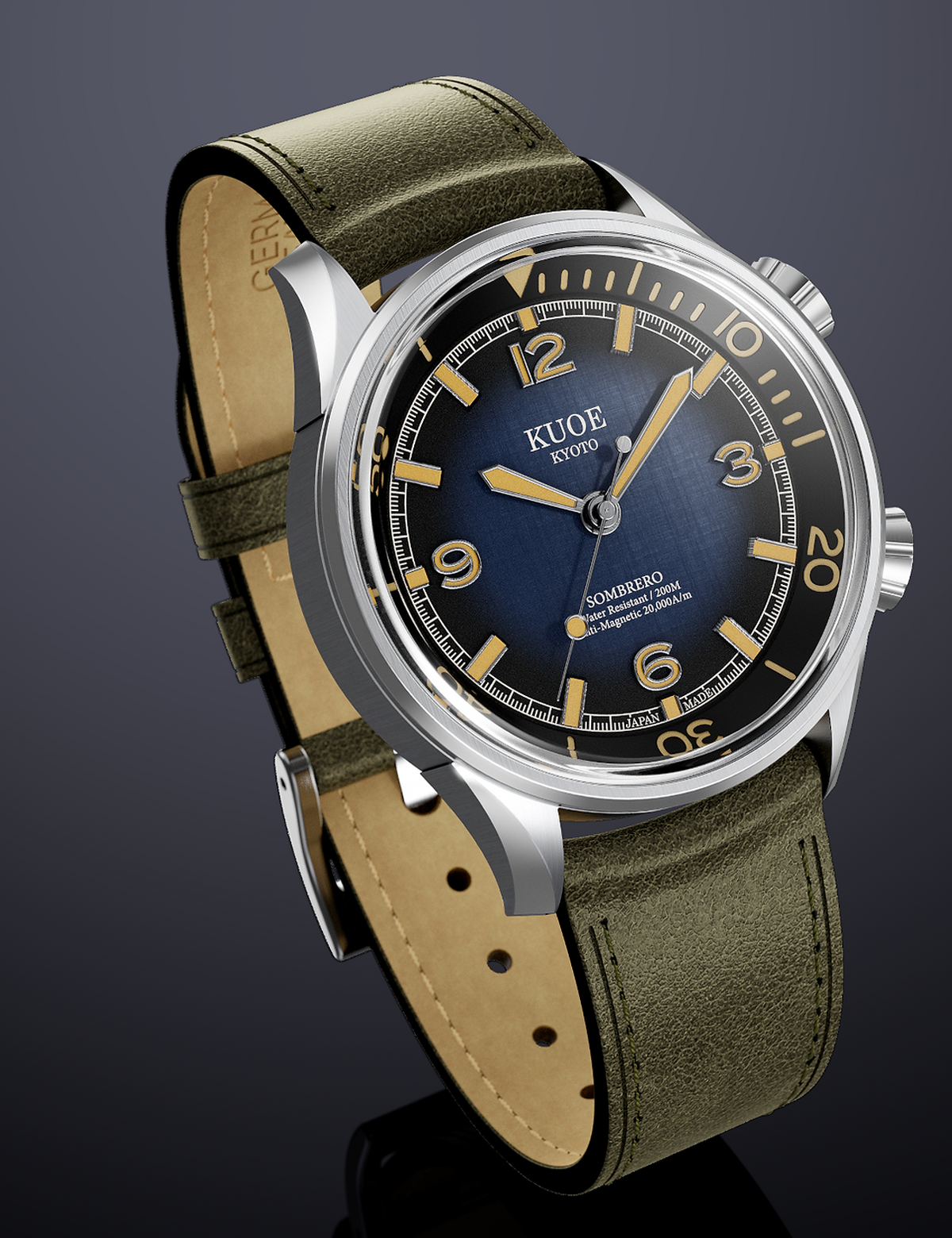 KUOE SOMBRERO 90-011 GRADATION NAVY LINEN TEXTURED DIAL JUBILEE BRACELET