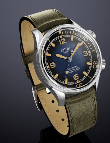 KUOE SOMBRERO 90-011 GRADATION NAVY LINEN TEXTURED DIAL JUBILEE BRACELET