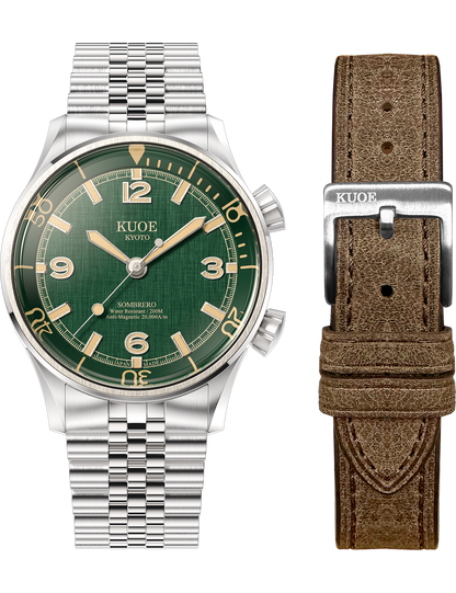 KUOE SOMBRERO 90-011 GREEN LINEN TEXTURED DIAL JUBILEE BRACELET