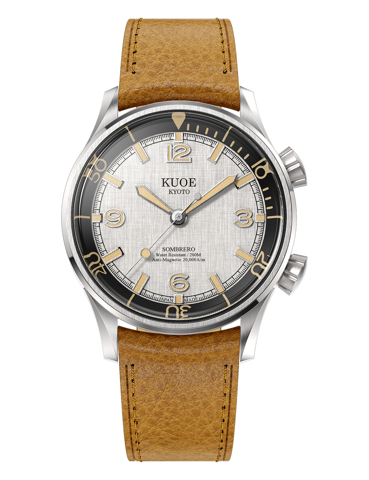 KUOE SOMBRERO 90-011 SILVER LINEN TEXTURED DIAL BRACELET FLAT LINK