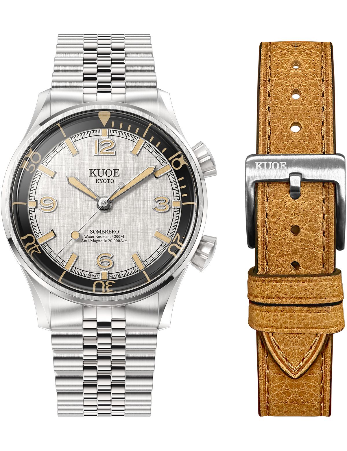 KUOE SOMBRERO 90-011 SILVER LINEN TEXTURED DIAL JUBILEE BRACELET