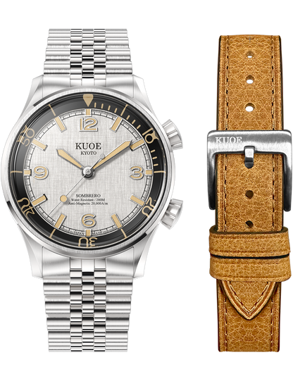 KUOE SOMBRERO 90-011 SILVER LINEN TEXTURED DIAL JUBILEE BRACELET