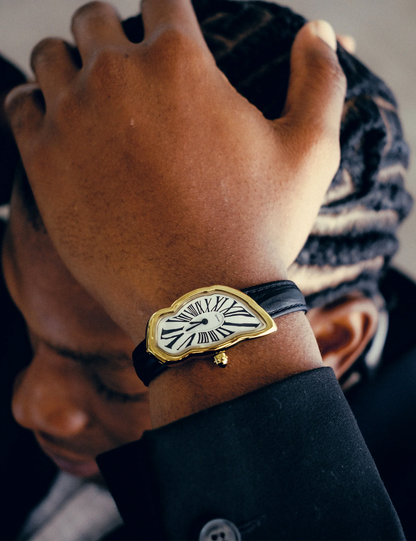 LAPHONT MELTING WATCH LARGE GOLD BLACK STRAP