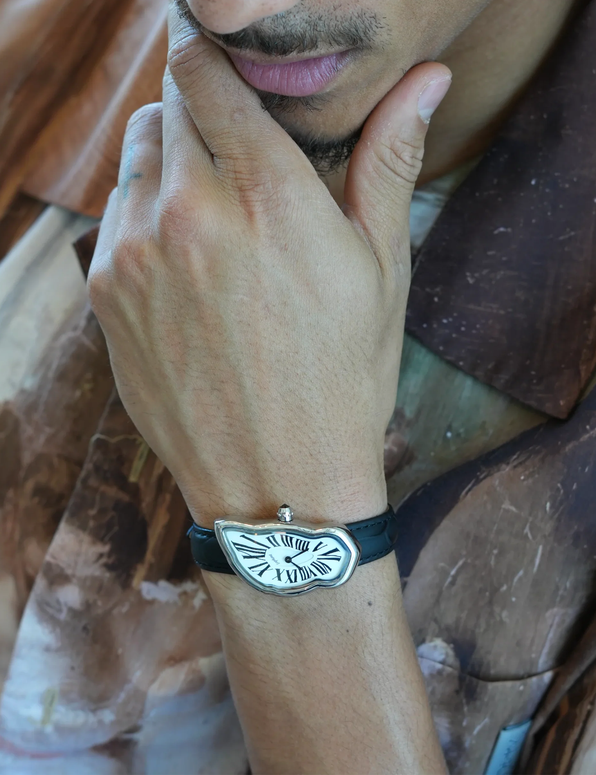 LAPHONT MELTING WATCH LARGE SILVER BLACK STRAP