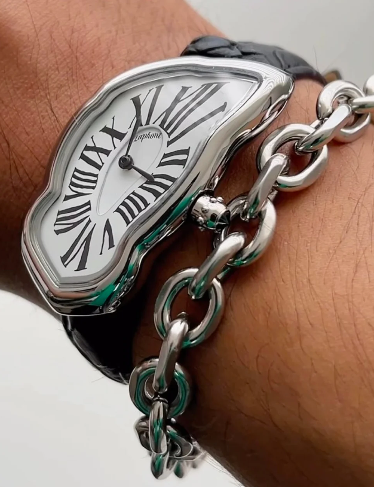 LAPHONT MELTING WATCH LARGE SILVER BLACK STRAP
