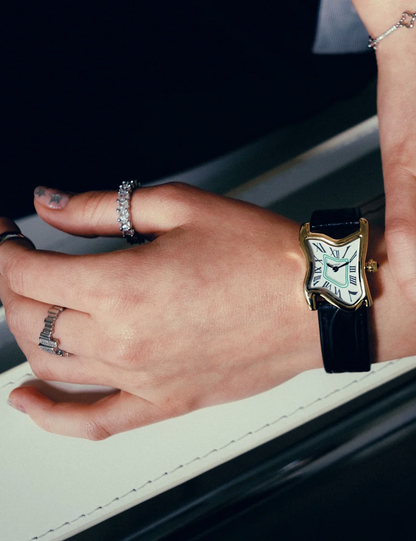 LAPHONT SQUARE MELTING WATCH SMALL GOLD BLACK STRAP