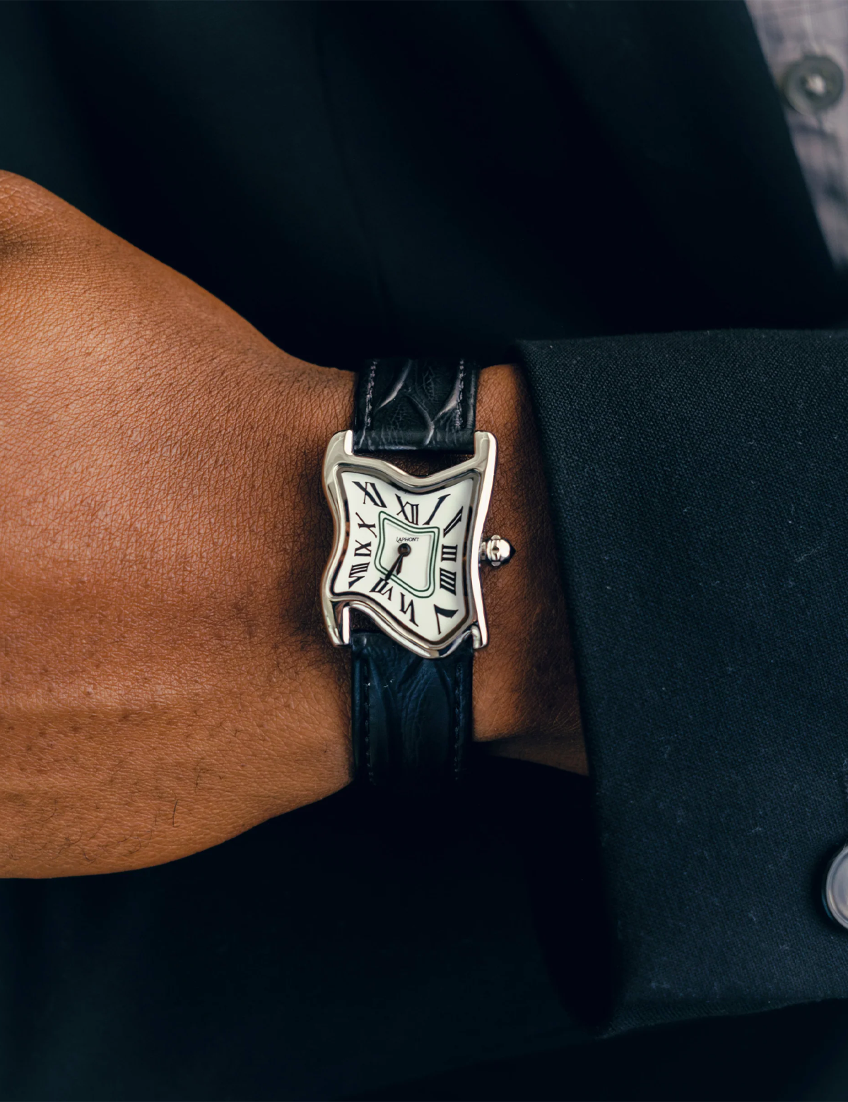 LAPHONT SQUARE MELTING WATCH SMALL SILVER BLACK STRAP