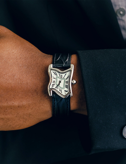 LAPHONT SQUARE MELTING WATCH SMALL SILVER BLACK STRAP