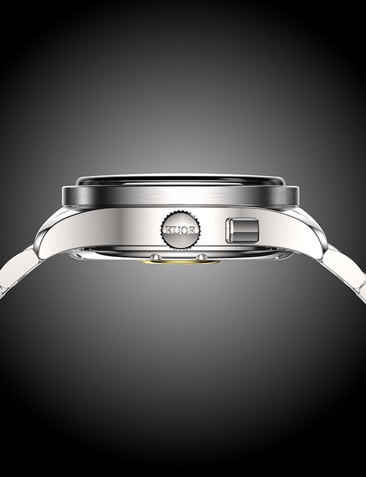 KUOE ROYAL SMITH 90-010 PANDA X GRAINY FINISH DIAL / FLAT LINK STRAP / EXHIBITION CASEBACK