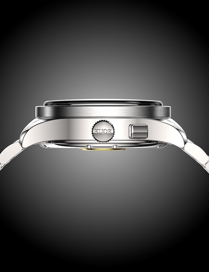 KUOE ROYAL SMITH 90-010 PANDA X GRAINY FINISH DIAL / FLAT LINK STRAP / EXHIBITION CASEBACK
