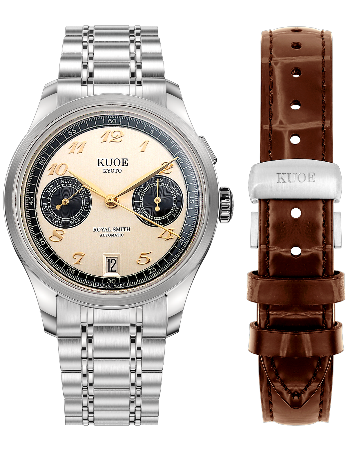 MONTRE KUOE ROYAL SMITH 90-010 PANDA X VERTICAL BRUSHED  DIAL / MIXED-LINK BRACELET / EXHIBITION CASEBACK