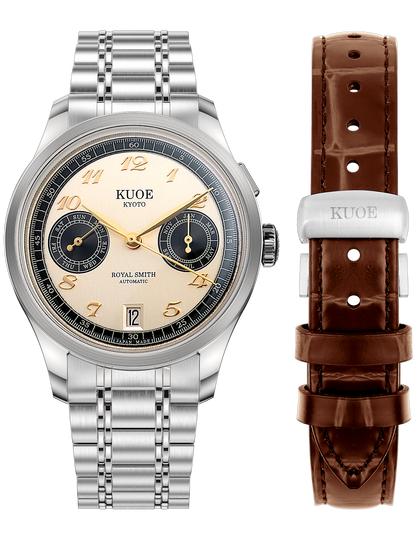 MONTRE KUOE ROYAL SMITH 90-010 PANDA X VERTICAL BRUSHED  DIAL / MIXED-LINK BRACELET / EXHIBITION CASEBACK